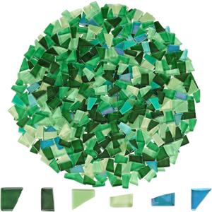 1.1 lb Glass Mosaic Tiles Mixed Green Irregular Crystal Tile Pieces for Crafts Bulk Assorted Shapes Stained Scraps Hand-Cut Adult Art Hobbies DIY Projects Handmade