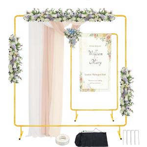 Antizz 6.6FT Square Wedding Balloon Arch Stand, Backdrop Stand for Parties, Gold Metal Rectangular Background Arch Frame for Ceremony Birthday Anniversary Bridal Graduation Decoration (Glod)