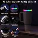 Colorful LED Flip Straw Tumbler Lid for Stanley Quencher H2.0/ProTour 40oz Tumbler, Cup Cover with 12 Flash Light Mode & Temperature Sensor Display for Stanley Cup Accessories (Black)