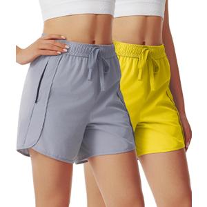 Womens Athletic 5 Inch Running Shorts with Zipper Pockets High Waisted Quick Dry Lightweight Workout Gym Shorts (Gray, M)
