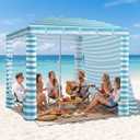 Umineux Beach Cabana - 8FT Beach Canopy with Side Wall, Easy Setup Beach Tent Sun Shelter, Waterproof Tent - Portable Shade for Whole Family (Green Stripes)