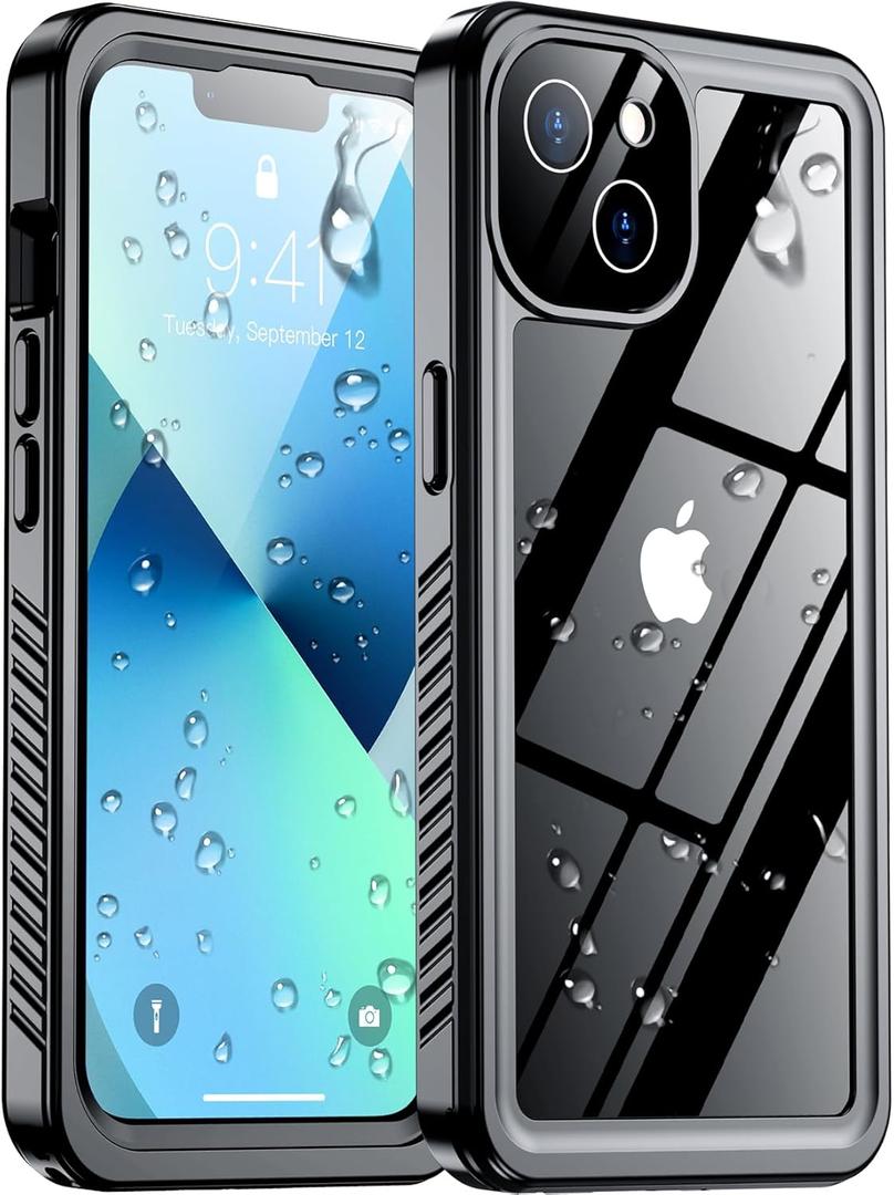 Red2Fire 2024 New for iPhone 13 Case Waterproof,[Built-in Screen Protector & Camera Protector][Full Body Shockproof][IP68 Underwater][Dustproof][Dropproof] Phone Case for iPhone 13 6.1" Black/Clear