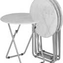 TV Trays Table Set of 4 Round Portable Folding TV Tray Table TV Dinner Tray with Sturdy MDF, No Assembly Required, 17.5 x 17.5 x 26 in (White Marble, 4Pcs)