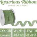 MEEDEE Sage Green Velvet Ribbon 5/8 Inch Single Face Nylon Velvet Ribbon 25 Yards Light Green Velvet Ribbons for Christmas Tree, Ornaments, Gift Wrappig, Rustic Wreath, Invitations, Sewing Crafts