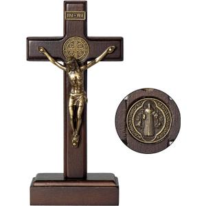 KUXBET Wood Standing Cross 5inch Small Crucifix Jesus Christ Wall Hanging Cross Crucifix for Table or Wall Home Decoration