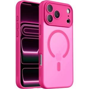 Designed for iPhone 17 Pro Case, Compatible with MagSafe, [Camera Protection] [15FT Military Drop Protection] Shockproof Translucent Matte Anti-Slip Phone Case, 6.3", Hot Pink