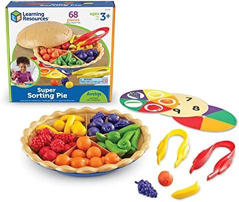 Learning Resources Super Sorting Pie - 68 Pieces, Ages 3+ Toddler Fine Motor Toy, Preschool Learning Games, Develops Counting and Color Recognition, Pretend Play Food, Kids Tweezers