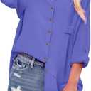 siliteelon Womens Button Down Shirts Cotton Long Sleeve Oversized Boyfriend Blouses Collared Dress Tops with Pockets - Purple M 