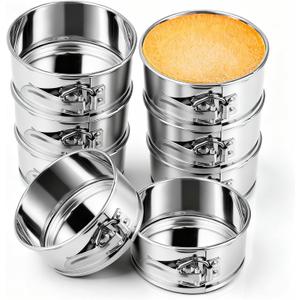 Sunnyray 8 Pcs 4 Inch Springform Pan for Baking Mini Cheesecake Pans with Removable Bottom Nonstick Leakproof Round Cake Mold Spring Form Molds for Mini Cheesecake Pizza and Quiches (Stainless Steel)