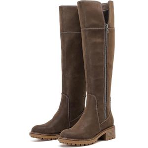 Ruiee Women's Knee High Boots Fashion Flat Long Tall Lengthened Boot Shafts Low Heeled Winter Fall Casual Boots for Women. 240979 Brown PU, Size 6 1/2