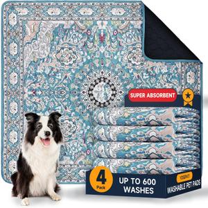 Washable Pee Pads for Dogs 4 Pack, Puppy Pads with Pheromones, 2026 Upgraded PuppyPad 18"x24" Waterproof Non-Slip Reusable Puppy Pad with Fast Absorbent,Leakproof Whelping Pads for Pet Housebreaking (Lake Blue Medallion)