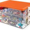 WANLIAN Storage Containers with Building Plate Lid, Acrylic Stack-able Organizer Bin Chest, Brick Toy Storage Organizer with handle, Bin Storage, Storage (Does not include Bricks)