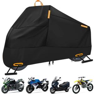 Motorcycle Cover Waterproof Outdoor, 300D Heavy Duty Motorcycle Cover for Ninja 250 300 650 1000 Yamaha YZF R1 R7 MT-09 Suzuki GSXR 600 750 1000 Scooter Cover Protection Fits up to 86" - Black