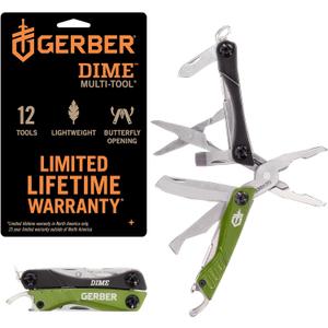 Gerber Gear Dime 12-in-1 Mini EDC Multitool - Needle Nose Pliers, Pocket Knife, Keychain, Bottle Opener - EDC Gear and Equipment - Green