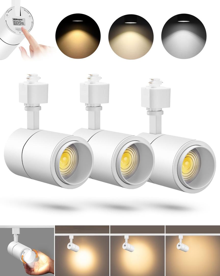 VANoopee 3-Color Zoomable 20W LED Track Lighting Heads H Type Track Light Heads Dimmable Bright Ceiling Spotlight Fixtures for Kitchen, 3000K 4000K 5000K Adjustable, CRI90+ 15-60 2000lm Black 6 Pack