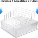Bawuie Lid Organizer for Food Storage Container, Plastic Lid Holder with 7 Adjustable Dividers for Kitchen Pantry Cabinet and Drawer, Countertop Cupboard Lid Organization, Medium, Clear