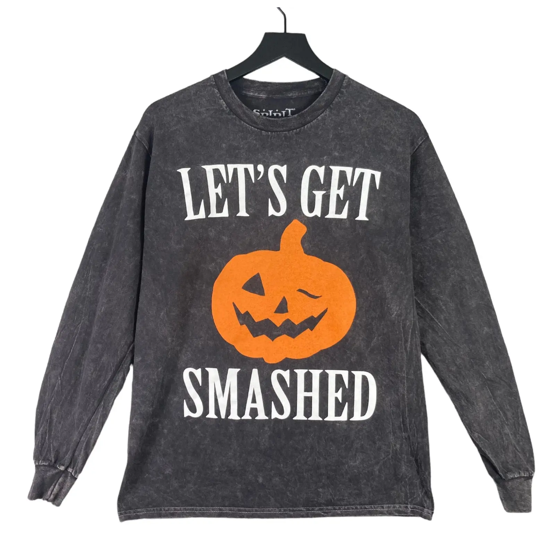 Let's Get Smashed Pumpkin Shirt Men Women Halloween Drinking Sweatshirt XL Grey