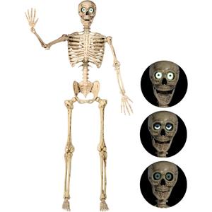 JOYIN 6.9 FT Halloween Posable Skeleton Life Size, Voice Sensing Blink Eyes Moving Jaw, Giant Skeletons Bones Full Body Movable Joints for Indoor Outdoor Halloween Party Decoration, Hounted House Prop