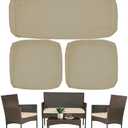 Sqodok 3 Pack Outdoor Cushion Covers Replacement, Waterproof Patio Seat Cushion Cover Fit for 4-Seater Wicker Rattan Conversation Set Loveseat Chair Couch Furniture, Cover Only, 38x19x2,19x19x2, Tan