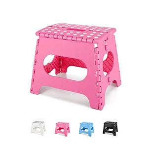 Dyforce Folding Step Stool 11", Durable Kids Step Stool, Heavy Duty Step Stools for Adults, Compact Foot Stools, Light-Weight Toddler Step Stools for Kitchen, Bathroom, Holds Up to 300 lbs (Pink)