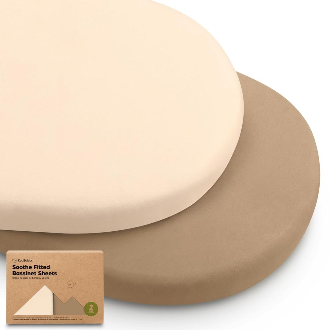 2-Pack Organic Bassinet Sheets for Girls, Boys - 100% Cotton Bassinet Mattress Sheets Compatible with Halo Bassinest Swivel Sleeper, Graco, Baby Delight, Chicco, Unisex Fitted Bassinet Sheets (Pecan)