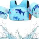 HeySplash Swim Vest for Kids, Toddler Pool Floaties Fit 31-66 Lbs, Children Swimming Vest with Adjustable Strap, Swim Jacket Water Wing Arm Float, Puddle Beach Boat Jumper Boy Girl Age 2-7, Blue Shark