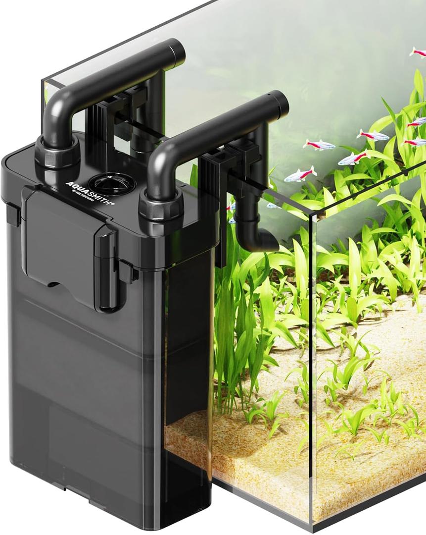 AQUASMITH Hang on Back Aquarium Filter,Ultra-Quiet Small Canister Filter,Multi-Layered Filtration,Bottom Anti-Dry Burn Motor,Extra-Large Filter (92GPHfor 5-20 Gallon)