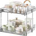 DINDON Pull Out Cabinet Organizer (22-1/2" W x 21-1/2"D), Cabinet Pull Out Shelves, 2 Tier Pull Out Drawers for Kitchen Cabinets, Wire Basket Slide Out Shelf, Pot and Pan Organizer (Chrome)