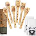 Potchen 8 Pcs Christmas Raccoon Gifts for Women Neighbor Christmas Gifts Raccoon Kitchen Hand Towels Wooden Bamboo Cooking Spoons Utensil Set for Holiday Friends Employee Housewarming Presents