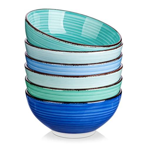 vancasso Bonita 27 Oz Cereal Bowls Set of 6, Blue Ceramic Bowls for Kitchen, 4 Inch Soup Bowls, Dishwasher & Microwave Safe