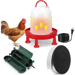 3 Pcs 6L Heated Chicken Waterer for Winter 1.6 Gallon Heated Poultry Waterer with Leg Support Chicken Water Heater for Winter with Outdoor Extension Cord Cover and Pipe Insulation Tape Wrap