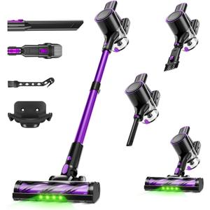Cordless Vacuum Cleaner, 500W/40Kpa Vacuum Cleaners for Home, Stick Vacuum Cordless with LED Display, Anti-Tangle & Wall Mount, 8 in 1 Lightweight Vacuum for Hard Floors Pet Hair(Purple)
