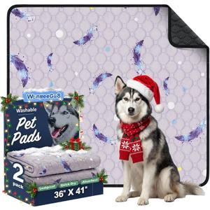 Washable Pee Pads for Dogs, 2Pack Reusable Puppy Pads, Super Absorbent & Leakproof Dog Pads, Anti-Slip Dog Pee Pads for Puppy Training & Incontinence, Feather Pattern 36"x41"