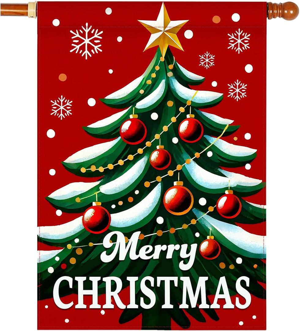 Merry Christmas Flags for Outside 28x40 - Large Christmas House Flags Double Sided - Big Xmas Outdoor Flag Decorative