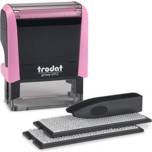 Trodat Printy 4912 Self Inking Do it Yourself (DIY) 4 line Personalized Custom Message or Address Stamp kit with Black Ink, Impression Size: 3/4 x 1-7/8 inch (Pink)
