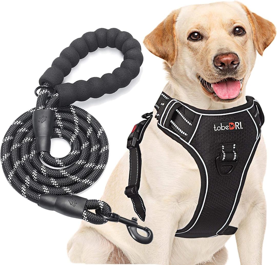tobeDRI No Pull Dog Harness Adjustable Reflective Oxford Easy Control Large Dog Harness with A Free Heavy Duty 5ft Dog Leash XL
