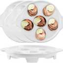 Frcctre 4 Pack Ceramic Escargot Plates with 6 Holes and Handles, 7 Inch White Mushroom Seafood Footed Plates BBQ Snail Baking Dish for Home Kitchen Restaurant