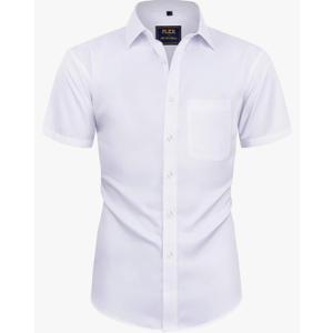 Alimens & Gentle Mens Short Sleeve Dress Shirts Wrinkle Free Solid Casual Button Down Shirts with Pocket S