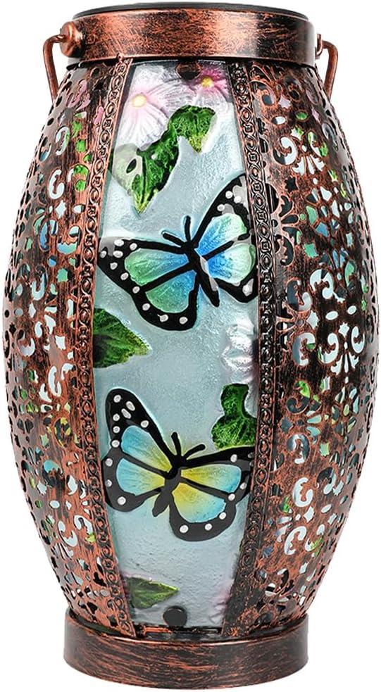Butterfly Solar Lanterns Glass & Metal Hanging Lantern Outdoor Waterproof 16" H Tabletop Light with Hollowed-Out Design for Garden Patio Table Decor Mother's Day Gift Butterfly Solar Lanterns Glass & Metal Hanging Lantern Outdoor Waterproof 16" H Tabletop Light with Hollowed-Out Design for Garden Patio Table Decor Mother's Day Gift