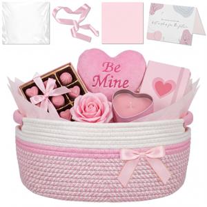 Colingmill Graduation Woven Gift Basket with Bags and Ribbons, Graduation Empty Gift Basket, Thank You Card & 2 Tissue Papers, 14x10x6.5in Baskets for Wedding Birthday(Pink,14 * 10 * 6.5 Inch)