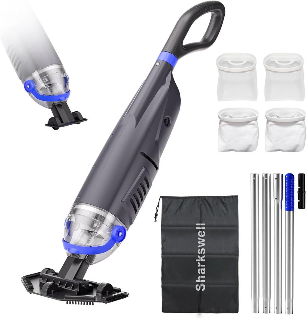 Upgraded Cordless Pool Vacuum with Telescopic Pole, 60 Min Powerful Suction & Large Head, Rechargeable Handheld Cleaner for Above Ground Pools, Inground Pools, Hot Tubs, and Spa
