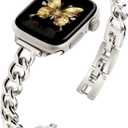 Slim Gold Chain Watch Bands Women Elegant Compatible with Apple Watch Band 38mm 40mm 41mm 42mm (S10) Adjustable Metal Strap Link Bracelet for iWatch Series 11/10/9/8/7/6/5/4/3/2/1/SE(No Case)