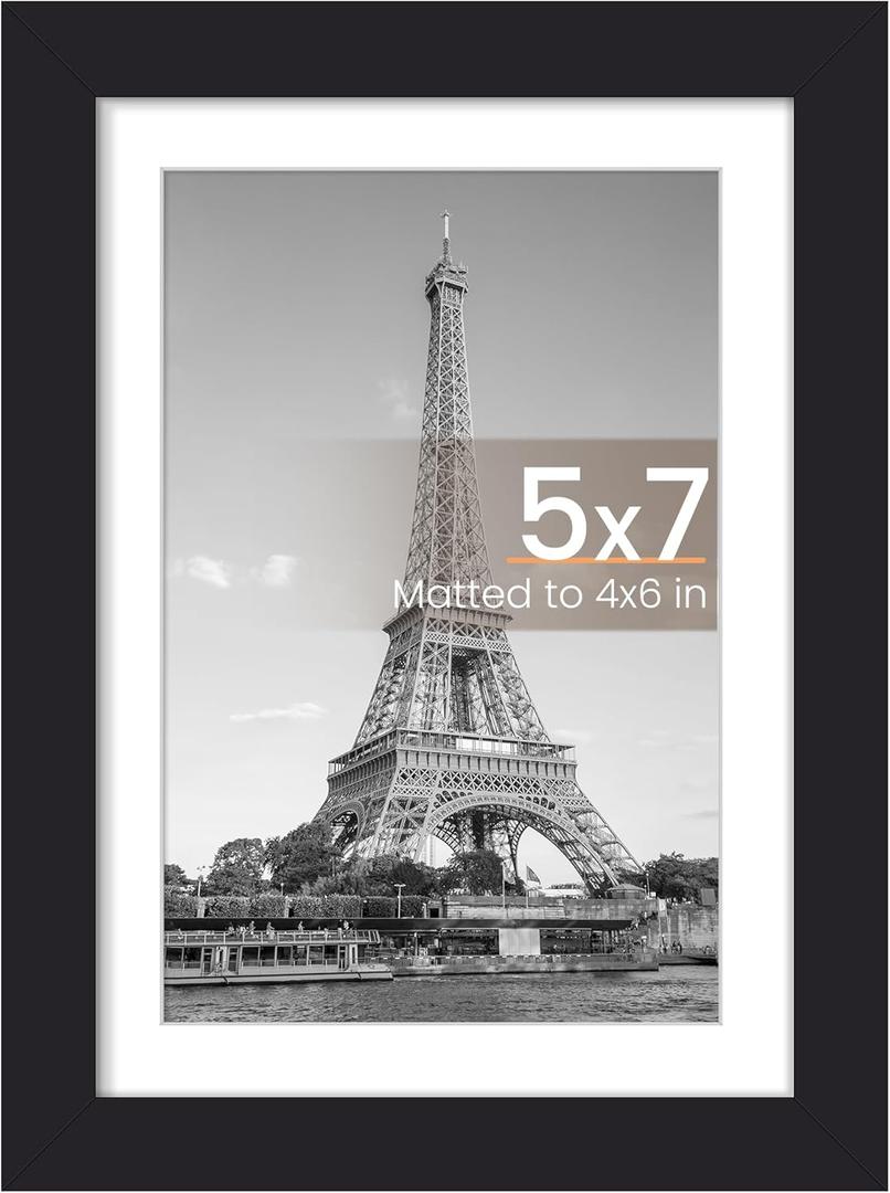 Upsimples 5x7 Picture Frame, Display Pictures 4x6 with Mat or 5 x 7 Without, Wall Hanging Photo Frames, Black, 1 Pack