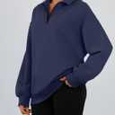 Trendy Queen Women's Oversized Half Zip Fleece Sweatshirts-Cozy Pullover, Drop Shoulder for Fall Winter DarkBlue L