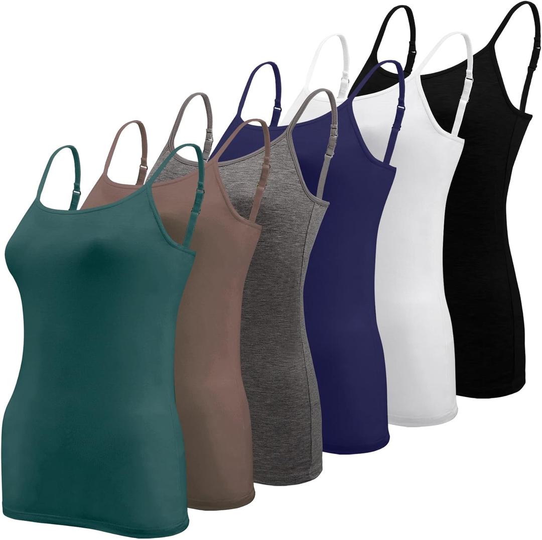 BQTQ 6 Pcs Women's Camisole Tops Undershirts Adjustable Spaghetti Strap Tank Top L