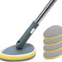 TreeLen Long Handle Shower Bathtub Tub Scrubber with 180 Head & 5 Replaceable Heads -49" Bathroom Cleaning Brush for Bathtub, Tiles, Glass (Non-Scratch Scouring Pads Included)