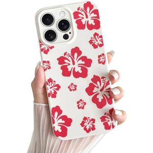 Skyseaco for iPhone 14 Pro Case Cute Hibiscus Phone Case Flower Design Soft Slim TPU Shockproof Camera Protection Phone Cover for Women Girls - Red Pack of 3