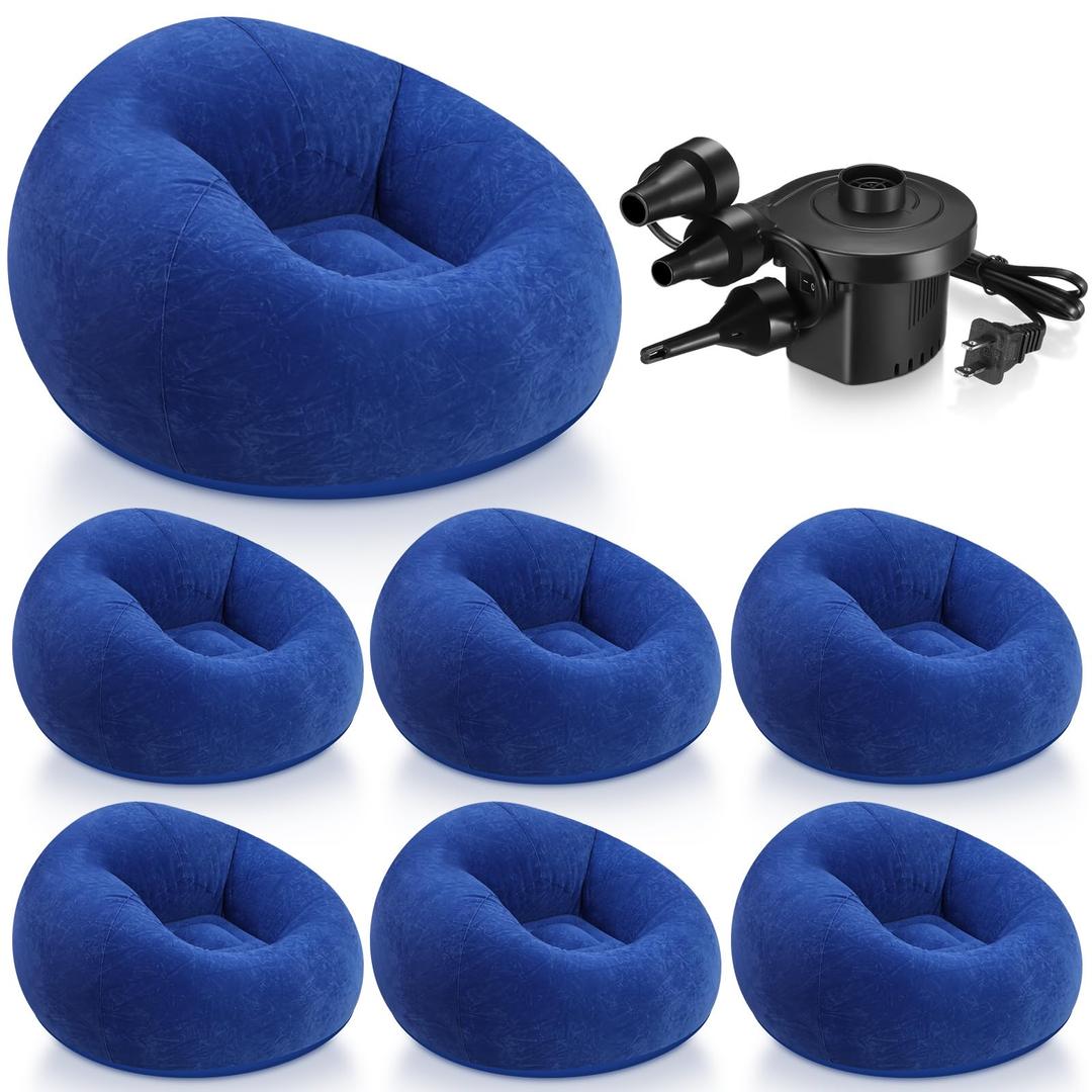 Realspring 6 9 12 Pcs Inflatable Bean Bag Chairs for Adults with Electric Air Pump, Blow up Couch Folding Portable Inflatable Couch Lazy Sofa for Outdoor Movie Night Camping(Dark Blue,5 Pcs)