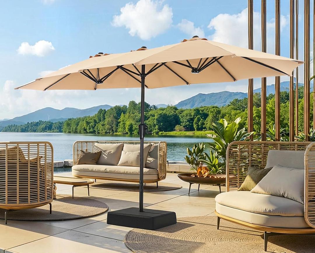 SUPERJARE 13FT Outdoor Patio Umbrella with Base Included, Double Sided Pool Umbrellas with Fade Resistant Canopy, Large Table Umbrella for Deck, Market, Backyard - Beige