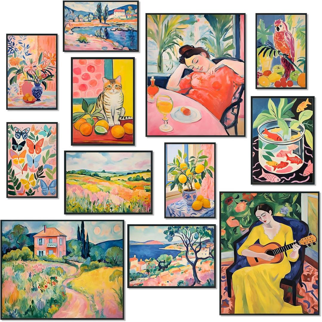 KINYEYE 12PCS Vintage Artistic Colorful Eclectic Posters, Maximalist Eclectic Wall Decor, Aesthetic Artist Wall Art Prints for Home, Dorm, Apartment | Unframed (Yellow) KINYEYE 12PCS Vintage Artistic Colorful Eclectic Posters, Maximalist Eclectic Wall Decor, Aesthetic Artist Wall Art Prints for Home, Dorm, Apartment | Unframed (Yellow)